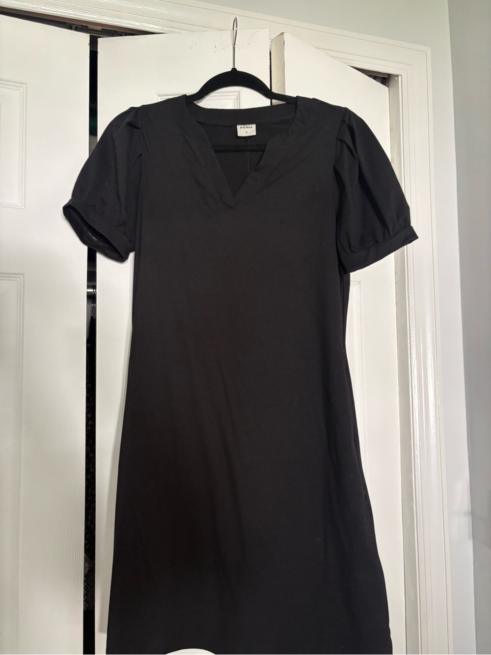 MIA Black V-Neck Midi Dress with Puff Sleeves